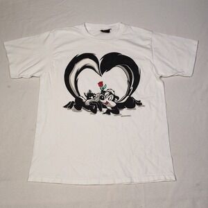 Vintage 1994 Pepe Le Pew T-Shirt XL White Cotton Looney Tunes Heart Graphic